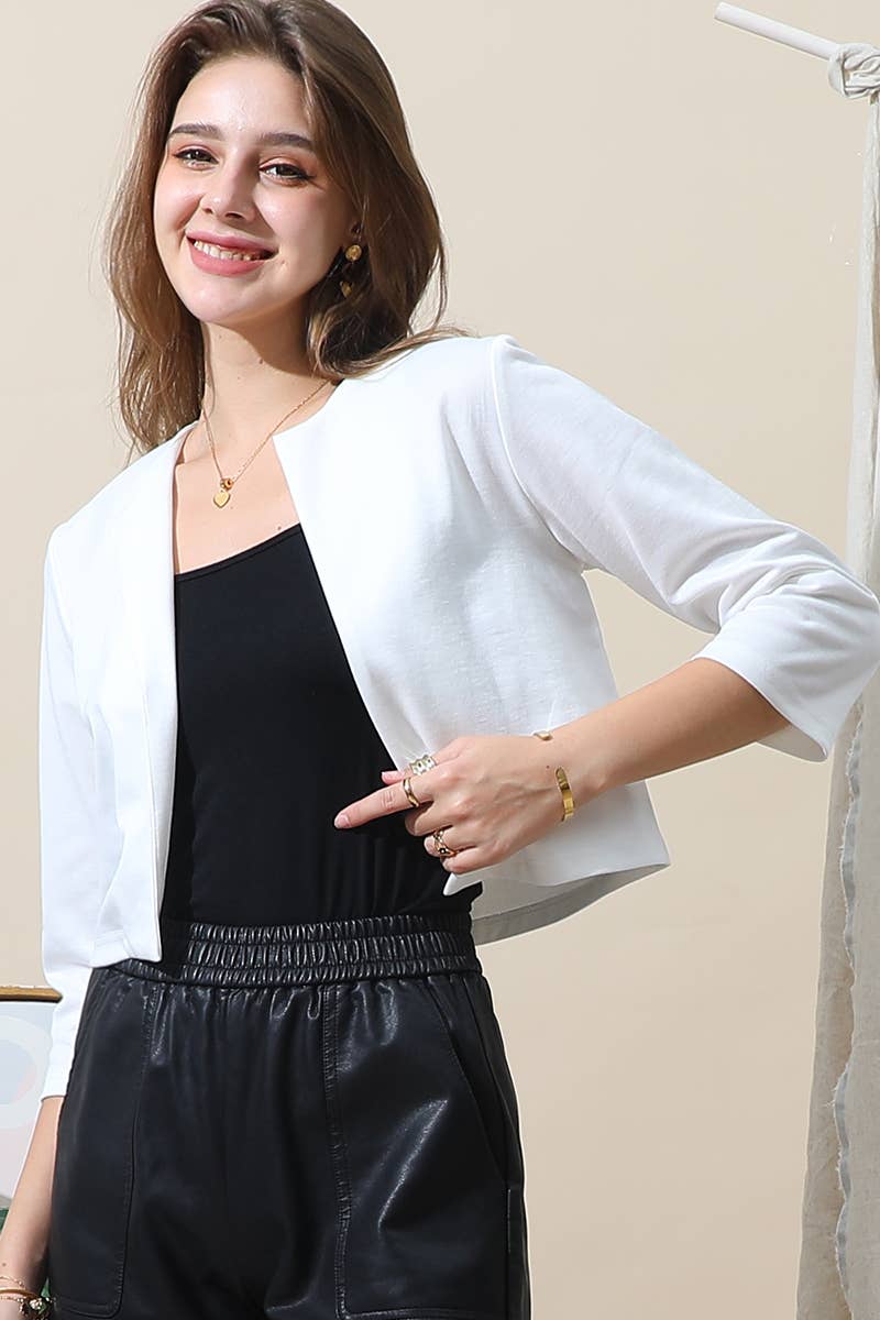 OPEN FRONT 3/4 SLEEVE JACKET BLAZER - The Season Boutique