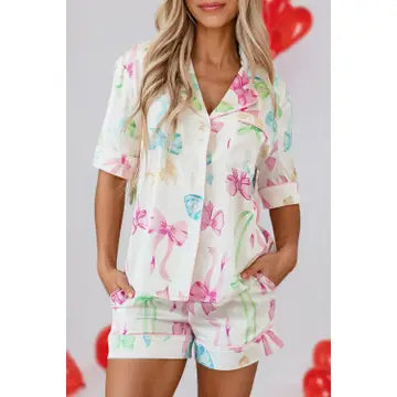 Bowknot Print Festival Pajama Set