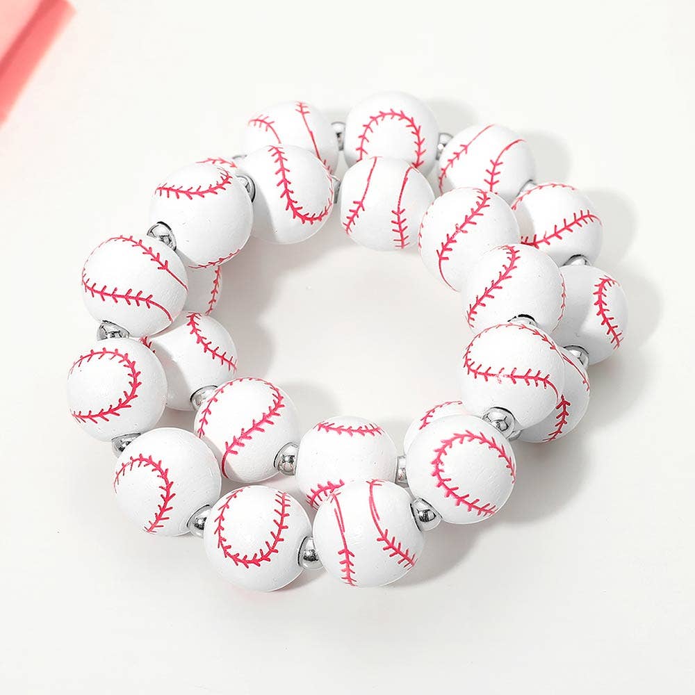 2pc Baseball Beaded Stretch Bracelet - The Season Boutique