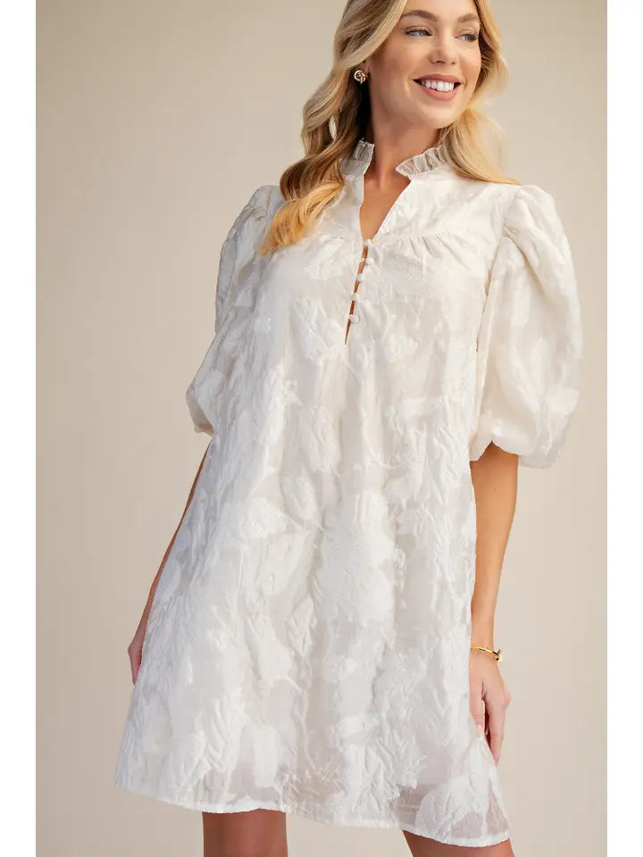 Ruffled Neck with Volume Sleeve Dress - The Season Boutique