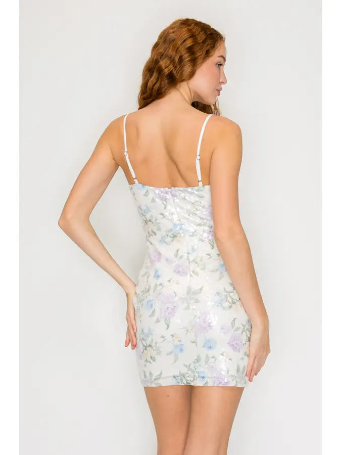 Floral Sequin Sweetheart Mini Dress