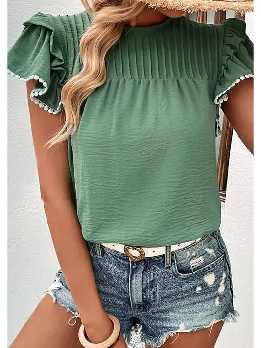 Mock Neck Ruffled Sleeves Top