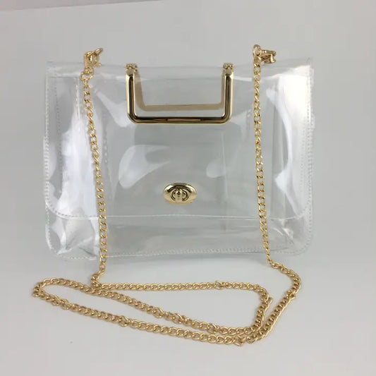 Fashionable Gold Chain Clear Bag