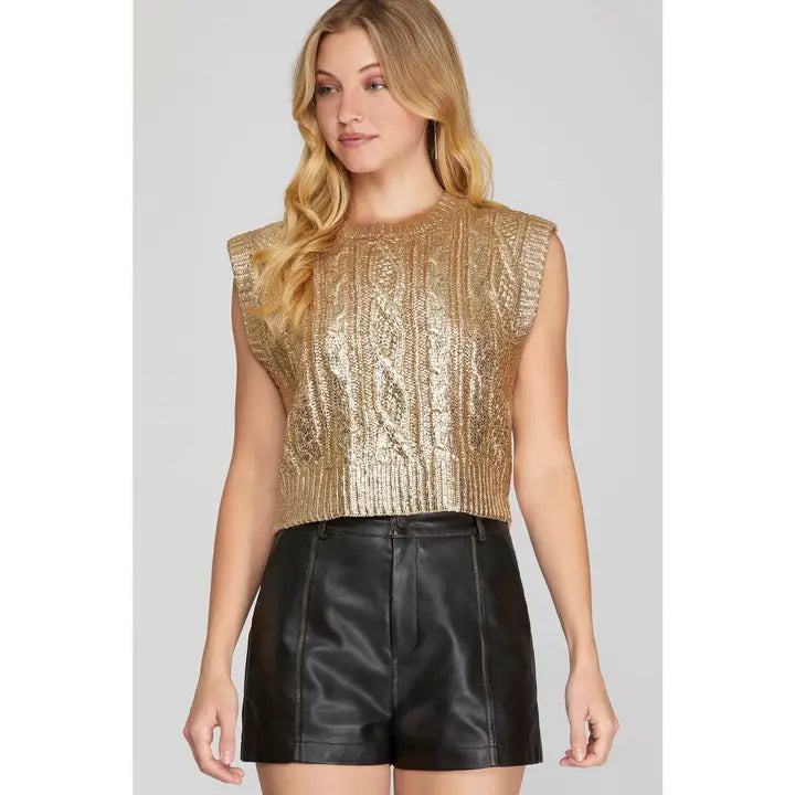 Gold Metallic Crop Sweater