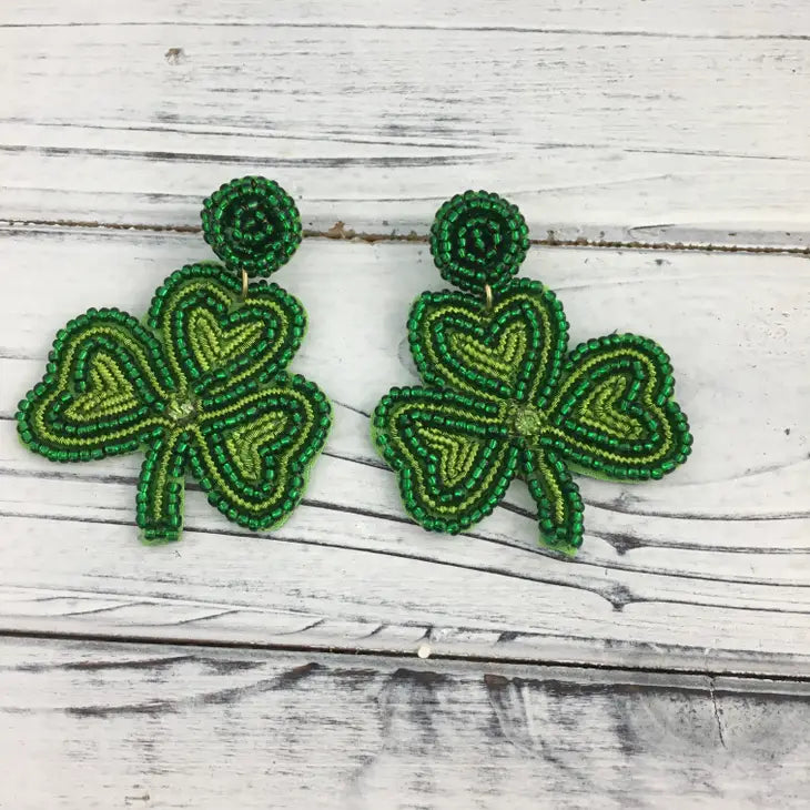 Beaded Shamrock Earrings Green