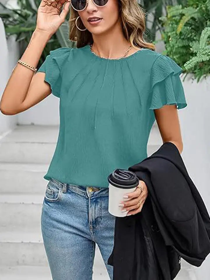 Pleated Short Sleeved Top