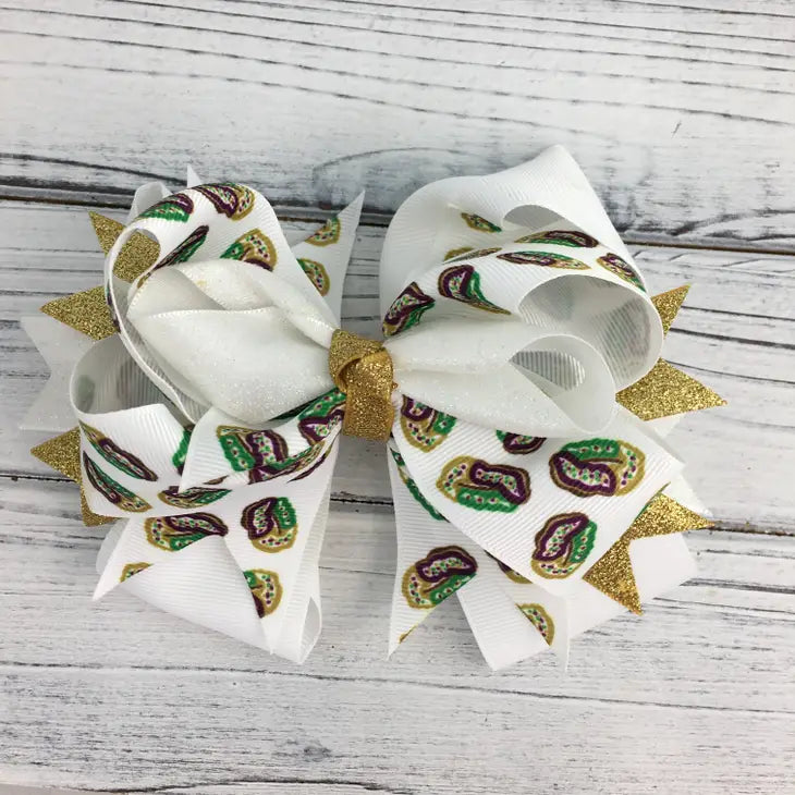 Mardi Gras King Cake Glitter Hair Bow