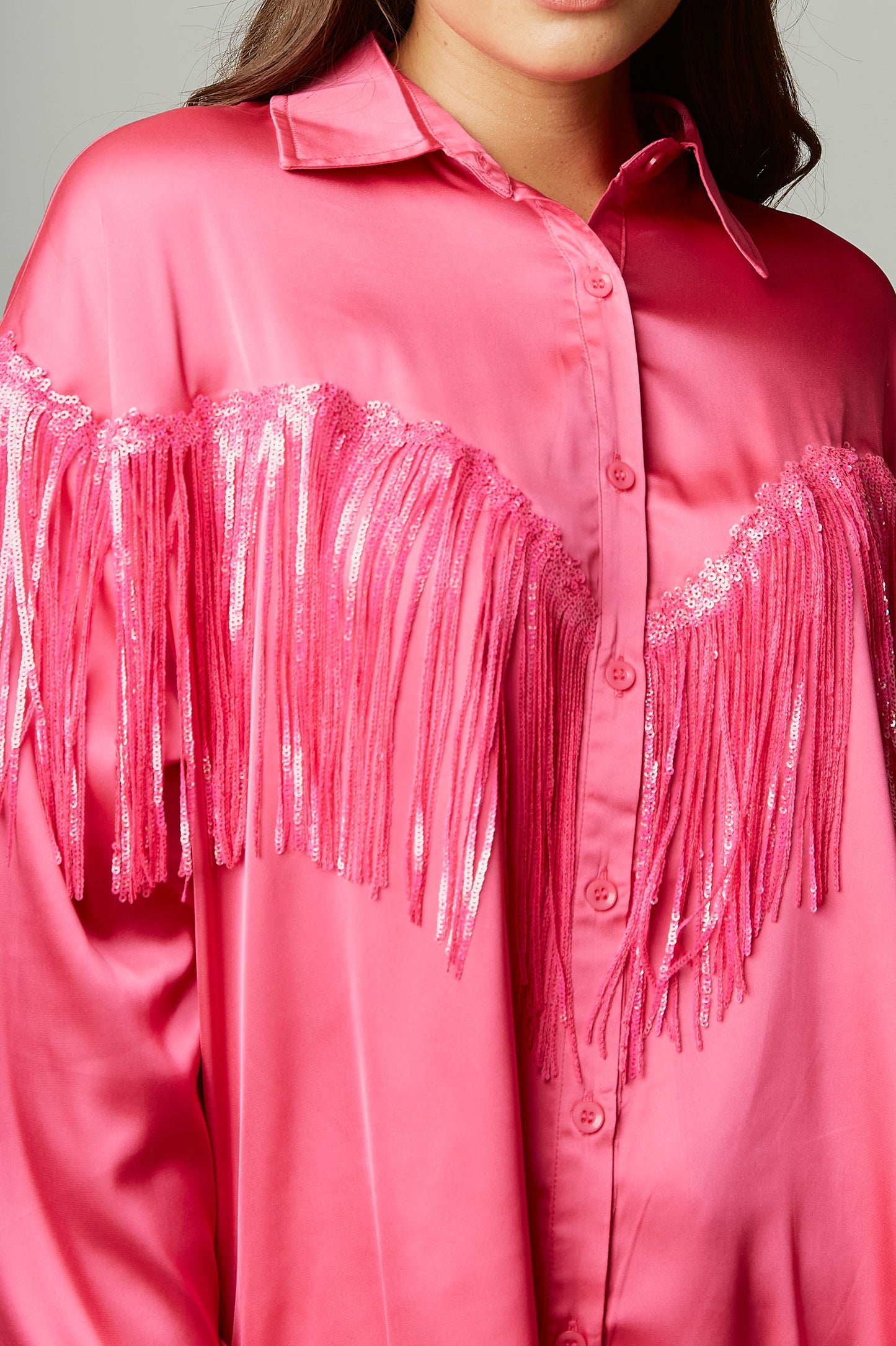 Satin Sequin and Fringe Blouse