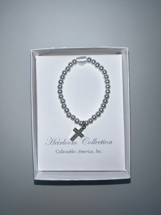 Seed Pearl Cross Bracelet 5"