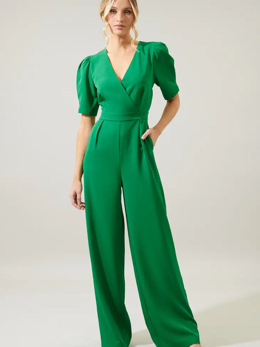 Go Getter Wide Leg Surplice Jumpsuit