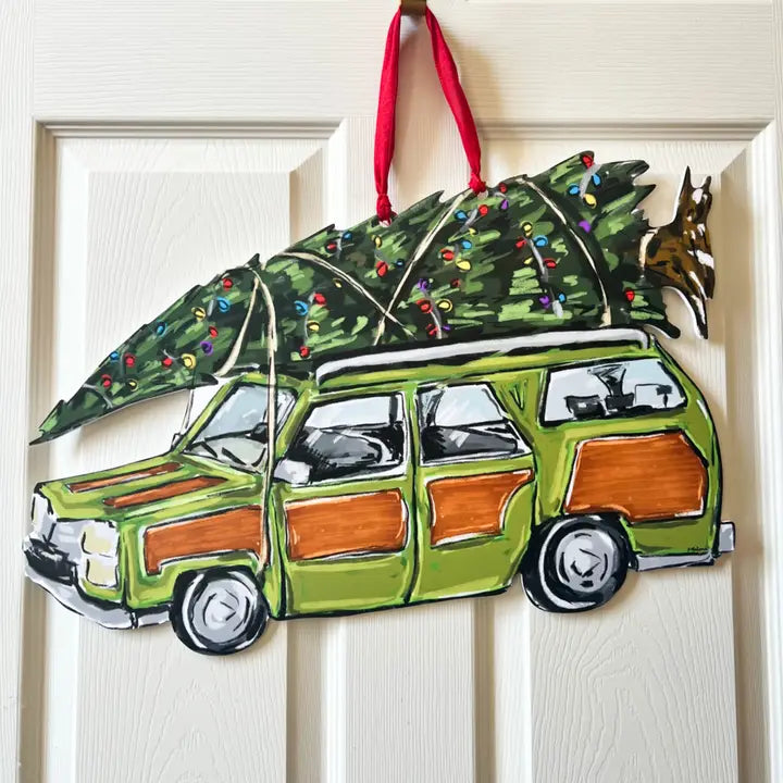 Christmas Tree Station Wagon Door Hanger