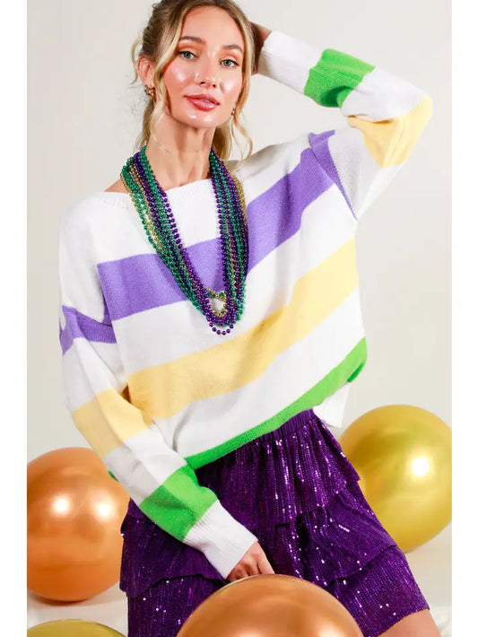 Mardi Gras Boat Neck Sweater