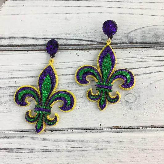 Mardi Gras Glitter Fleur De Lis Earrings