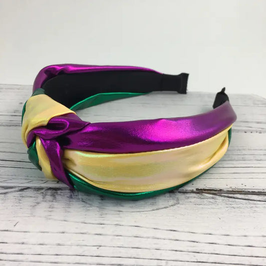 Mardi Gras Metallic Ribbon Knot Headband