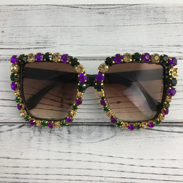 Large Mardi Gras Rhinestone Sunglasses