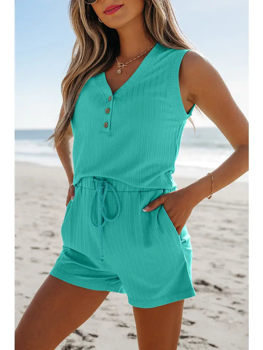 Ribbed V-Neck Shorts Set