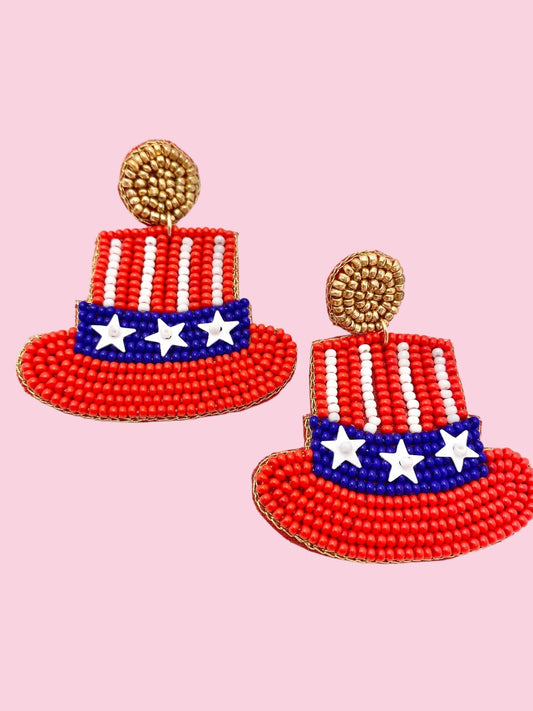 Uncle Sam Hat Beaded Earrings