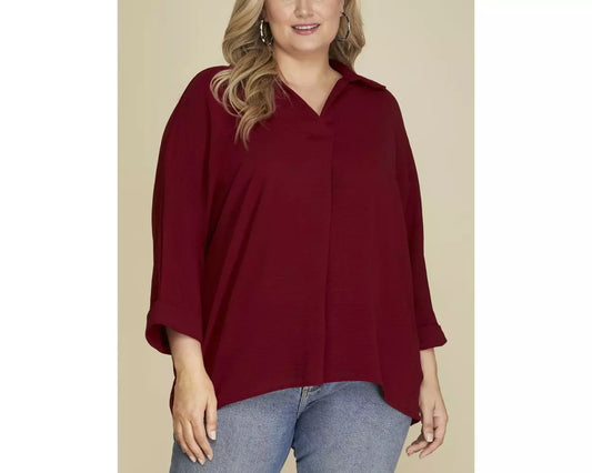 3/4 Sleeve Collared Blouse