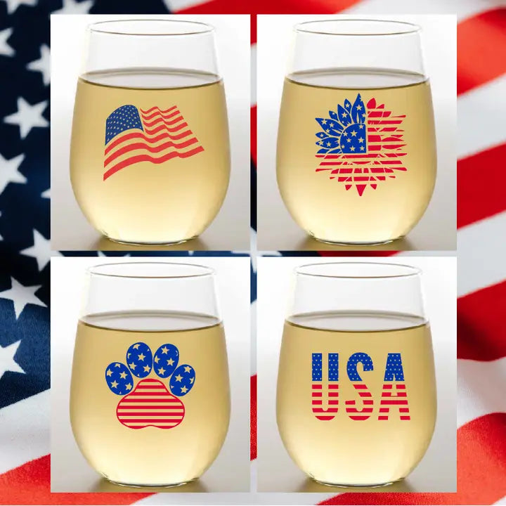 Red, White and Blue Wine Glasses