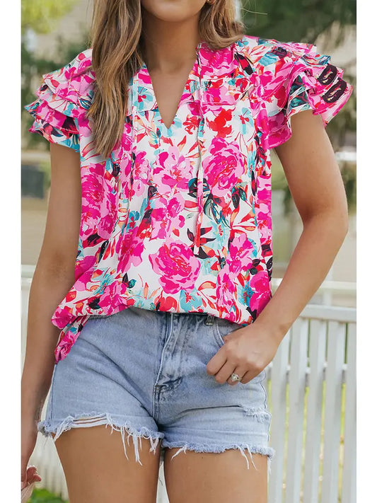 Ruffle Flutter Sleeve Floral Top