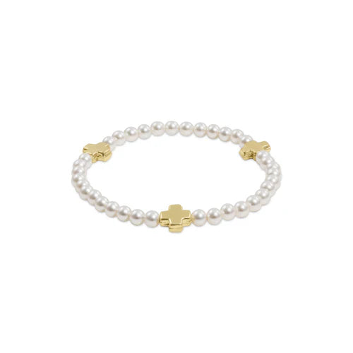 Enewton Extends-Signature Cross Pearl Pattern 4mm Bead Bracelet - Gold