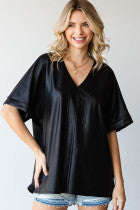 Feaux Leather Relaxed Fit Top - The Season Boutique