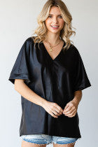 Feaux Leather Relaxed Fit Top - The Season Boutique