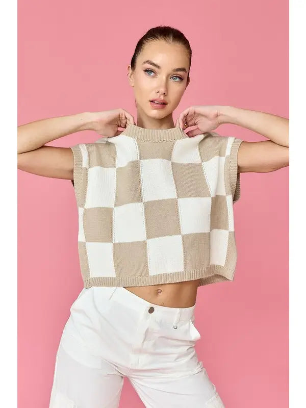 Loose Fit Checker Knit Top