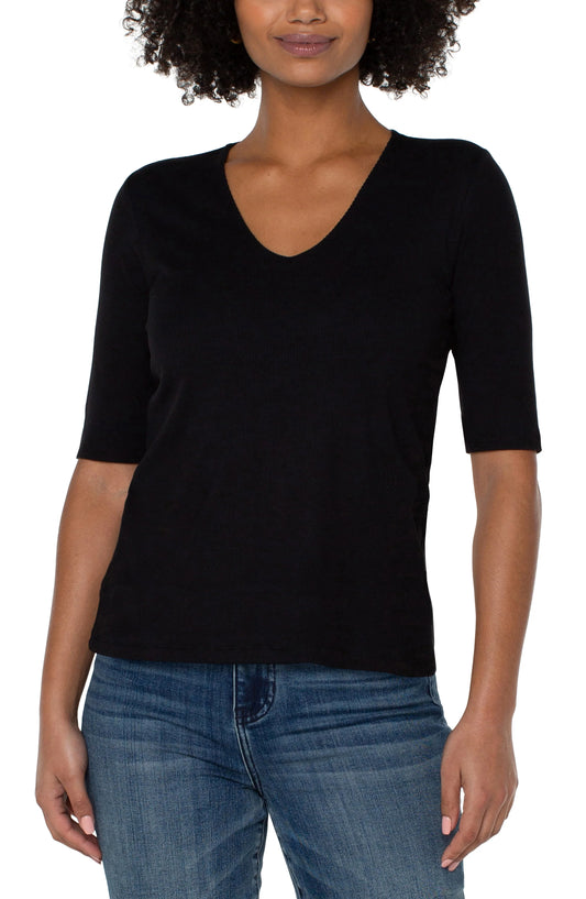 Double Layer V-neck Rib Knit Top