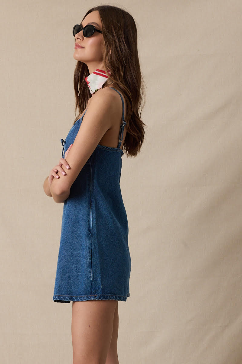 Sweetheart Front Tie Casual Denim Mini Dress