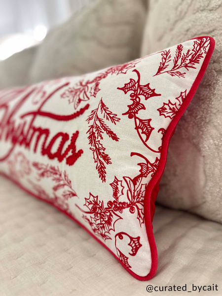 Merry Christmas Long Embroidered Pillow