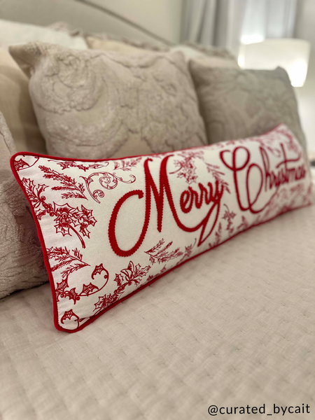 Merry Christmas Long Embroidered Pillow