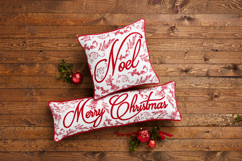 Noel Square Embroidered Pillow