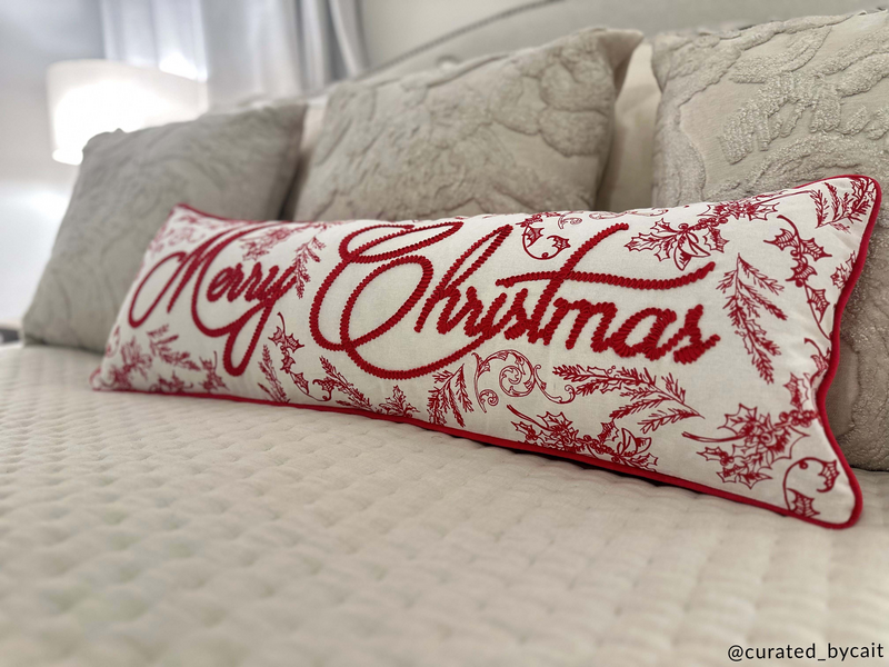 Merry Christmas Long Embroidered Pillow