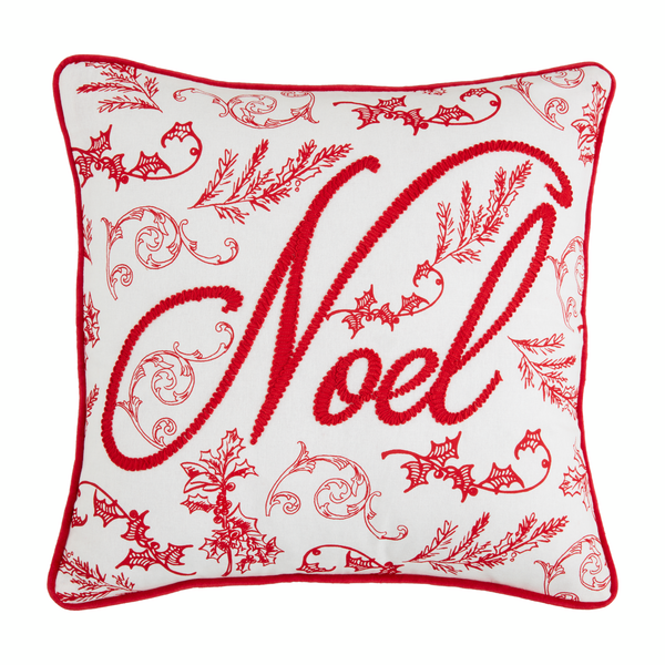 Noel Square Embroidered Pillow