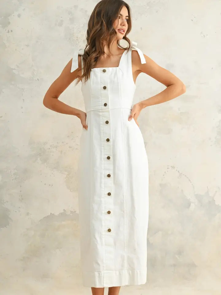 White Sleeveless Buttondown Dress
